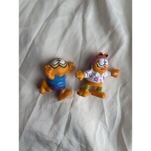 Vintage 1980s Garfield PVC Mini Figures Lot Of 2 Beach Hawaiian Shirt Tank Top